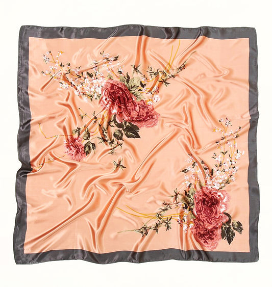 🌸 Peach Floral Satin Scarf – Elegant, Soft & Timeless
