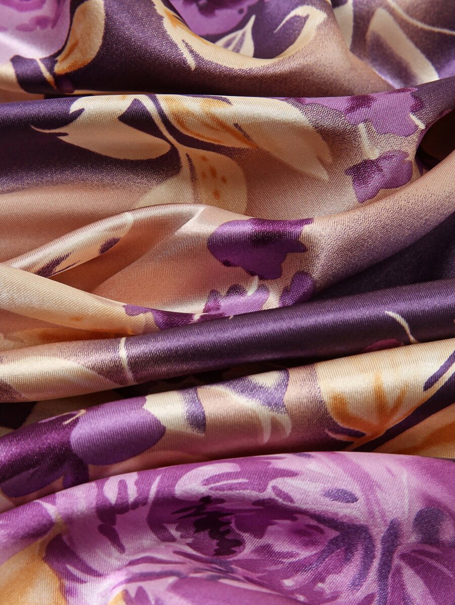 Luxury Satin Floral Scarf – Purple & Gold | Elegant Gift for Her | Christmas & Winter Accessories
