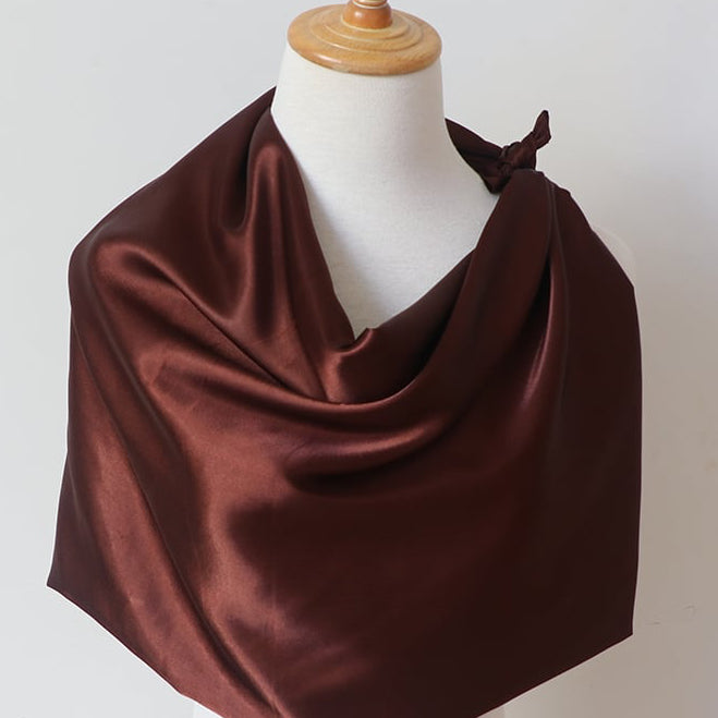 Dark Brown Satin Scarf 90×90 cm – Chocolate Silk-Feel Square Scarf | Elegant Brown Hijab, Headscarf & Hair Wrap