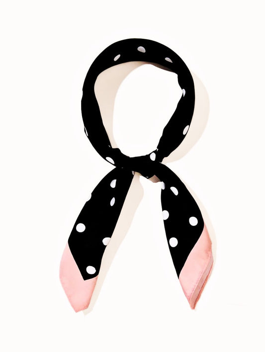 Black Polka Dot Scarf with pink border– Classic, Chic & Timeless