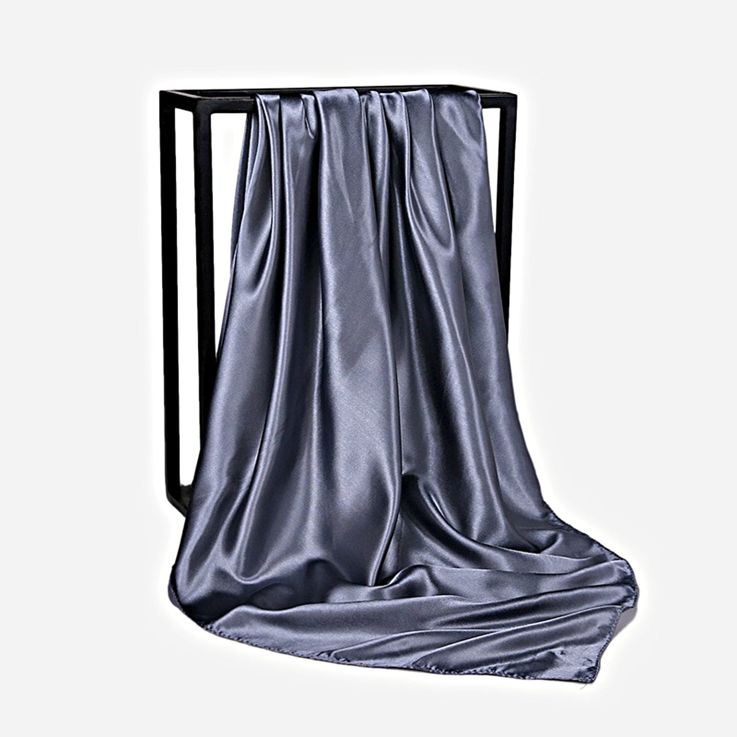 Dark Silver Grey Satin Scarf 90×90 cm – Silk-Feel Square Scarf | Elegant Grey Headscarf, Hijab, Neck & Hair Wrap