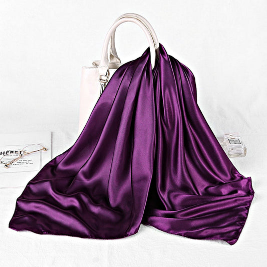 Dark Plum Satin Scarf 90×90 cm – Dark Purple Silk-Feel Square Scarf | Elegant Plum Hijab, Headscarf & Hair Wrap