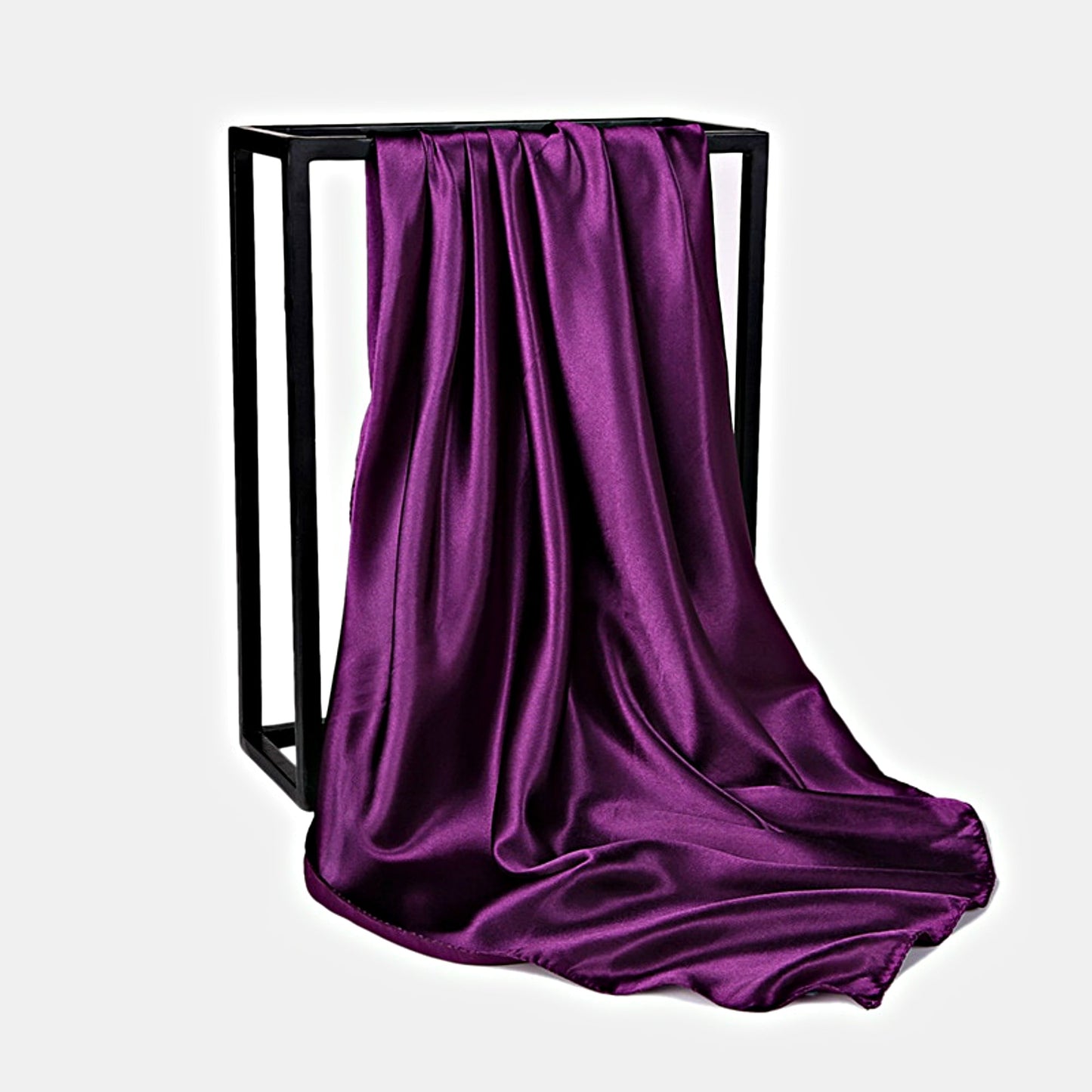 Dark Plum Satin Scarf 90×90 cm – Dark Purple Silk-Feel Square Scarf | Elegant Plum Hijab, Headscarf & Hair Wrap
