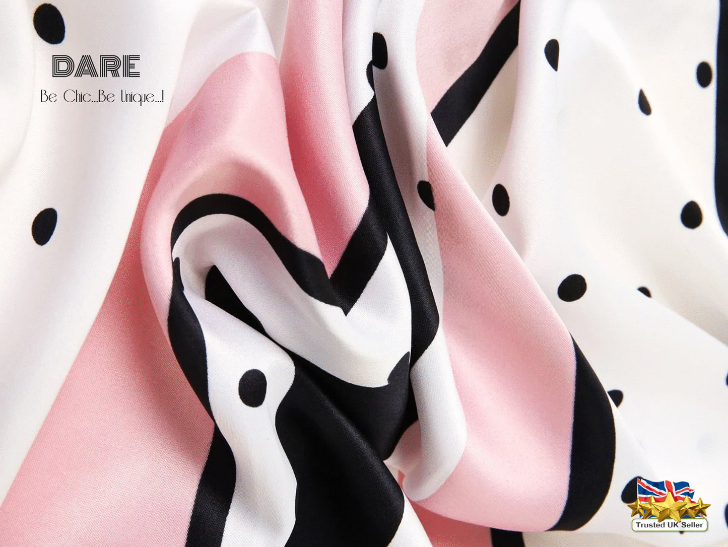 🌸 Pink & Polka Dots Silk Square Scarf – Classic Elegance with a Playful Twist