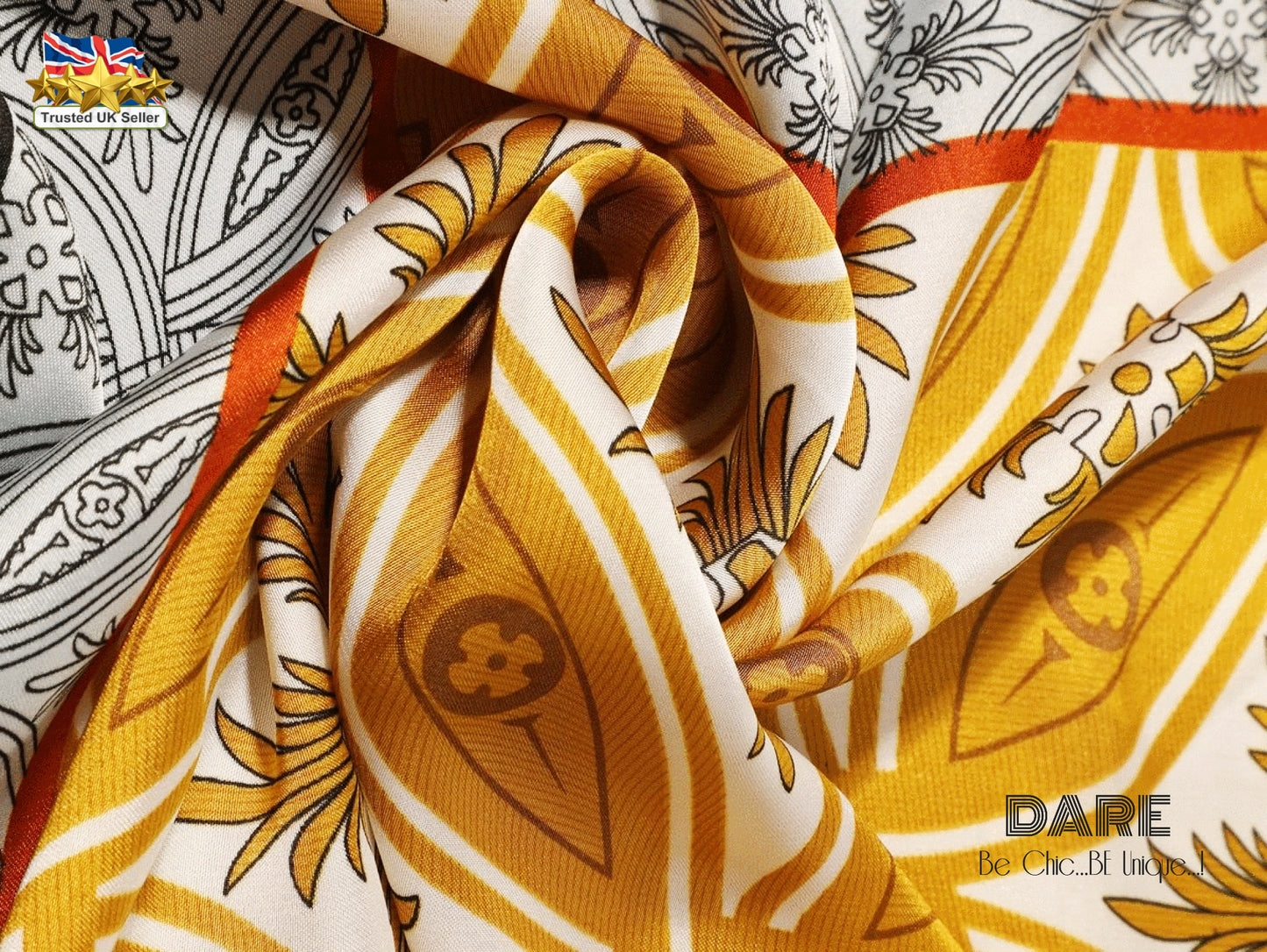Square Vintage Geometric Scarf – Orange & Burnt Orange Pattern | Retro Style | Christmas Gift Idea