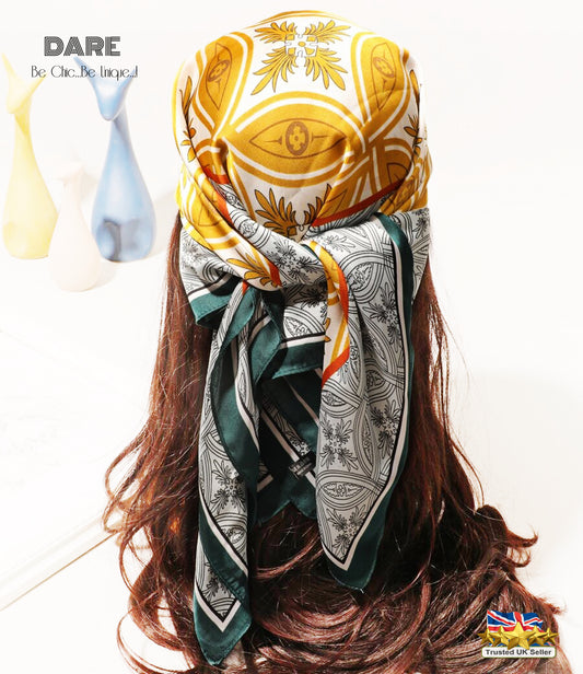 Square Vintage Geometric Scarf – Orange & Burnt Orange Pattern | Retro Style | Christmas Gift Idea