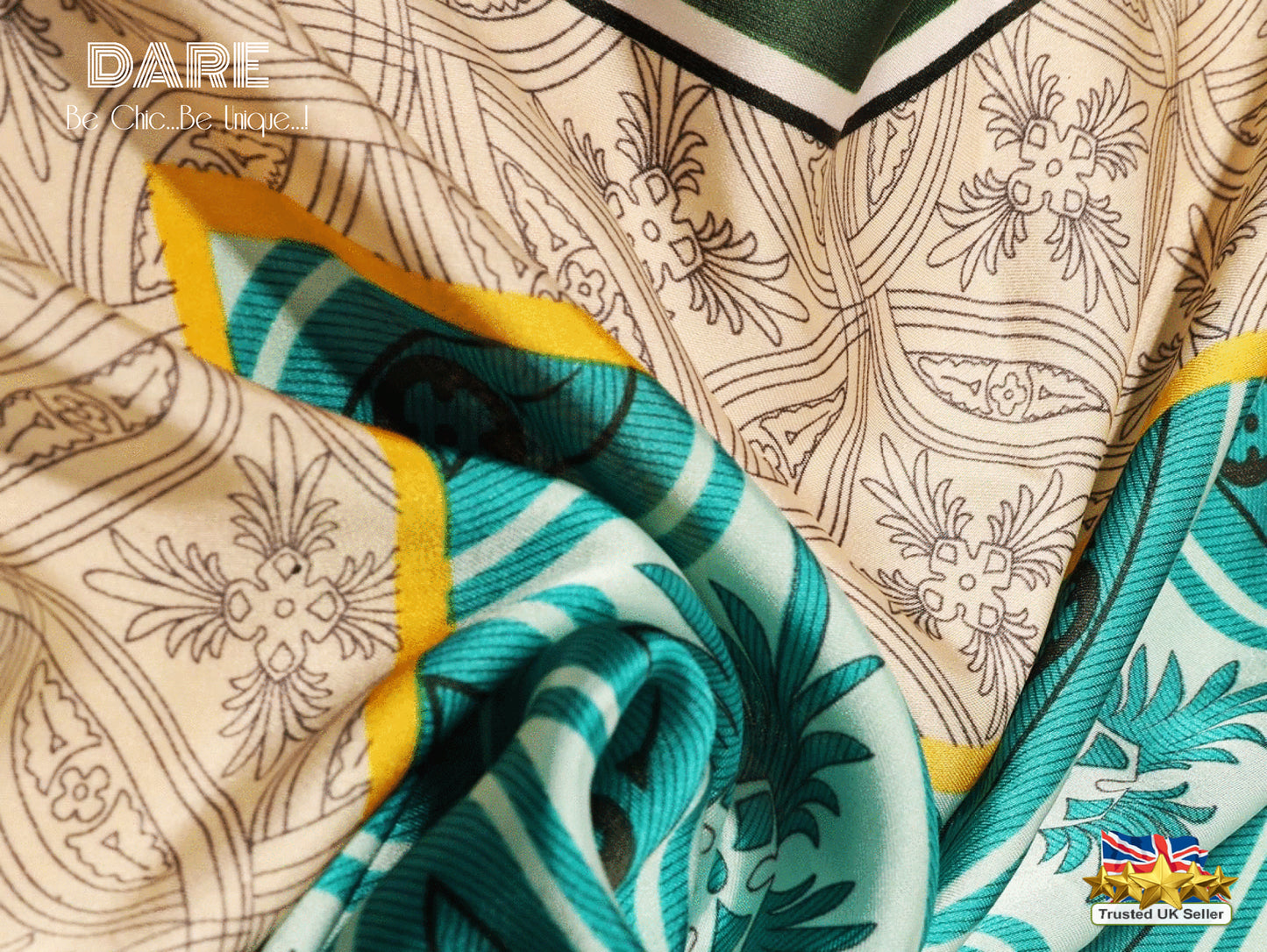 Square Vintage Geometric Scarf – Turquoise & Beige Pattern | Retro Style | Christmas Gift Idea