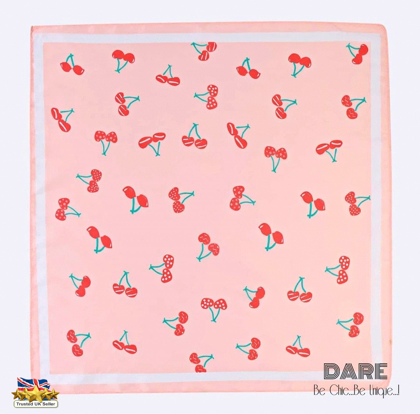 Square Pink Cherry-Print Scarf – Cute, Fresh & Feminine