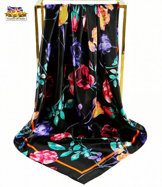 Roses scarf, Flowers Scarf,Flowers Scarves,Floral Print Scarf,Roses Bandana,Roses Black Scar,Roses Headsc,red roses black scarf