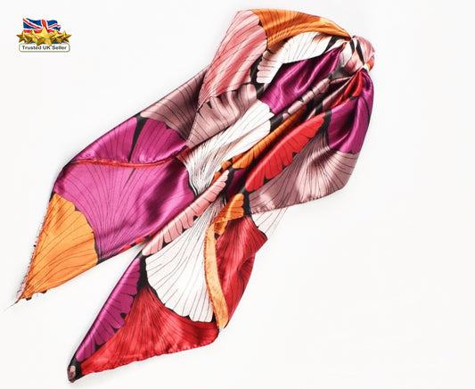 Magenta Women Scarf,Fuchsia Women Scarf,Flowers scarf,Leafs Print scarves,Red Silk Scarf,Tropical Leafs Scarf,Asian print scarf,Leafs Hijab