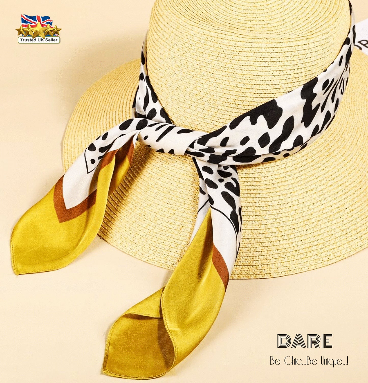 Mustard Border Animal-Print Satin Scarf – Chic, Bold & Stylish | Perfect Gift Idea