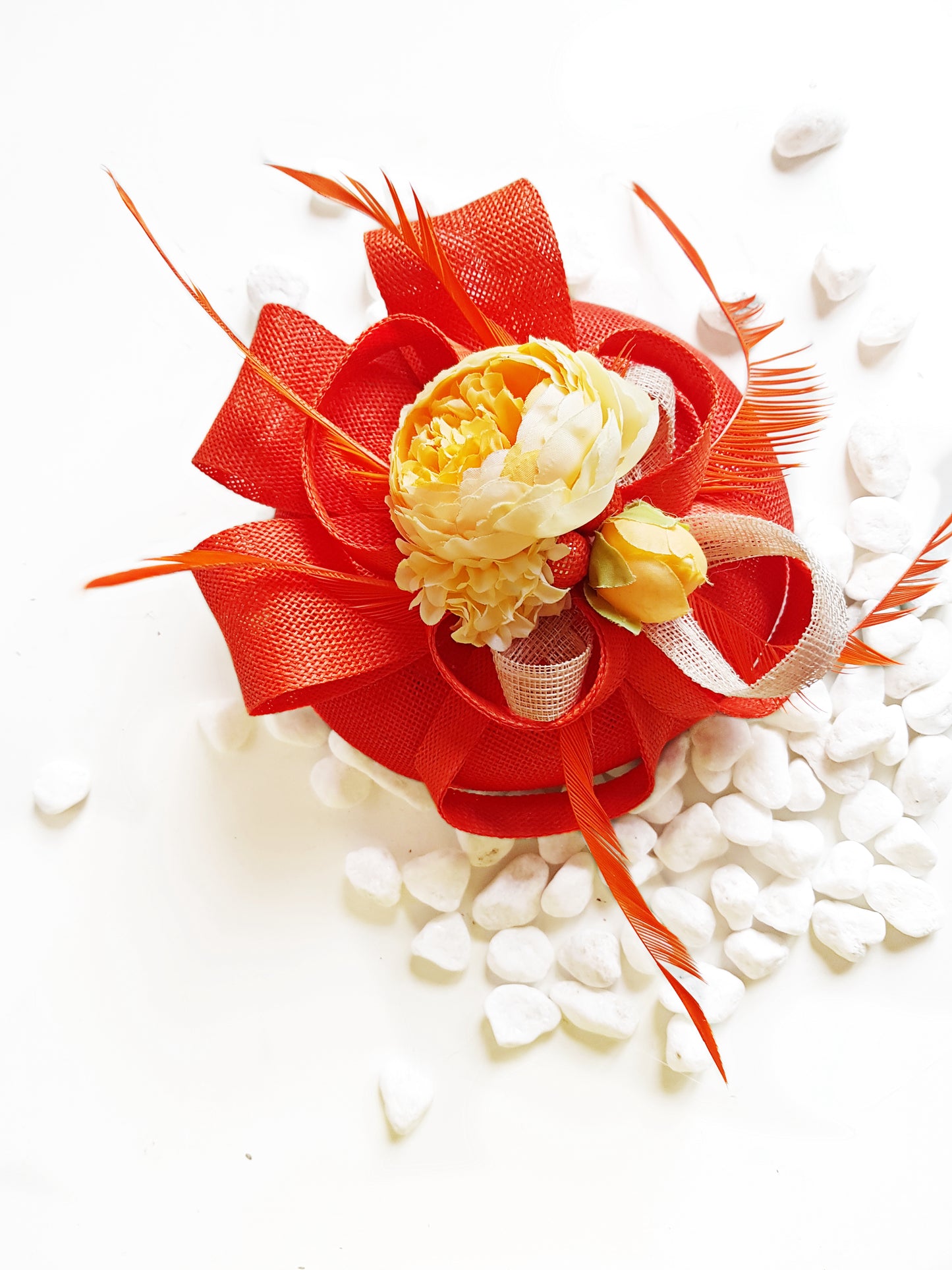 Orange Flowers Fascinator flowers wedding hat Yellow roses ascot hat orange mother of the bride fascinator wedding hat flowers sinamay hat