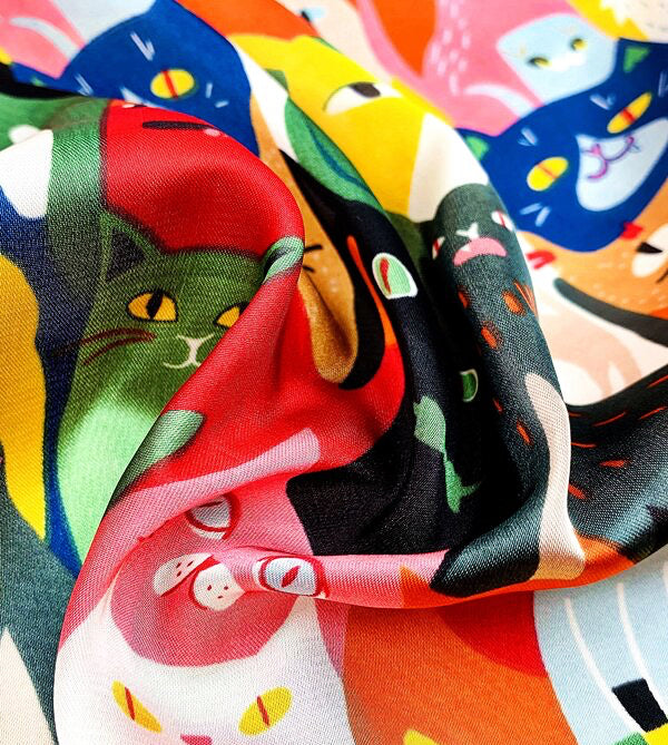 Colourful Cat-Print Satin Scarf – Cute, Fun & Stylish Accessory | Perfect Xmas Gift