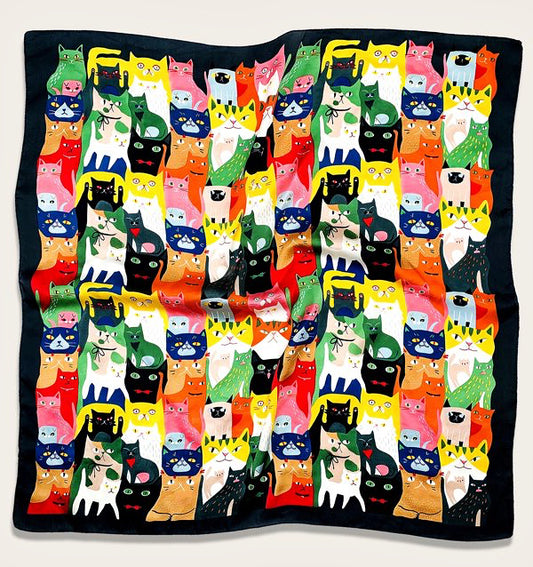Colourful Cat-Print Satin Scarf – Cute, Fun & Stylish Accessory | Perfect Xmas Gift