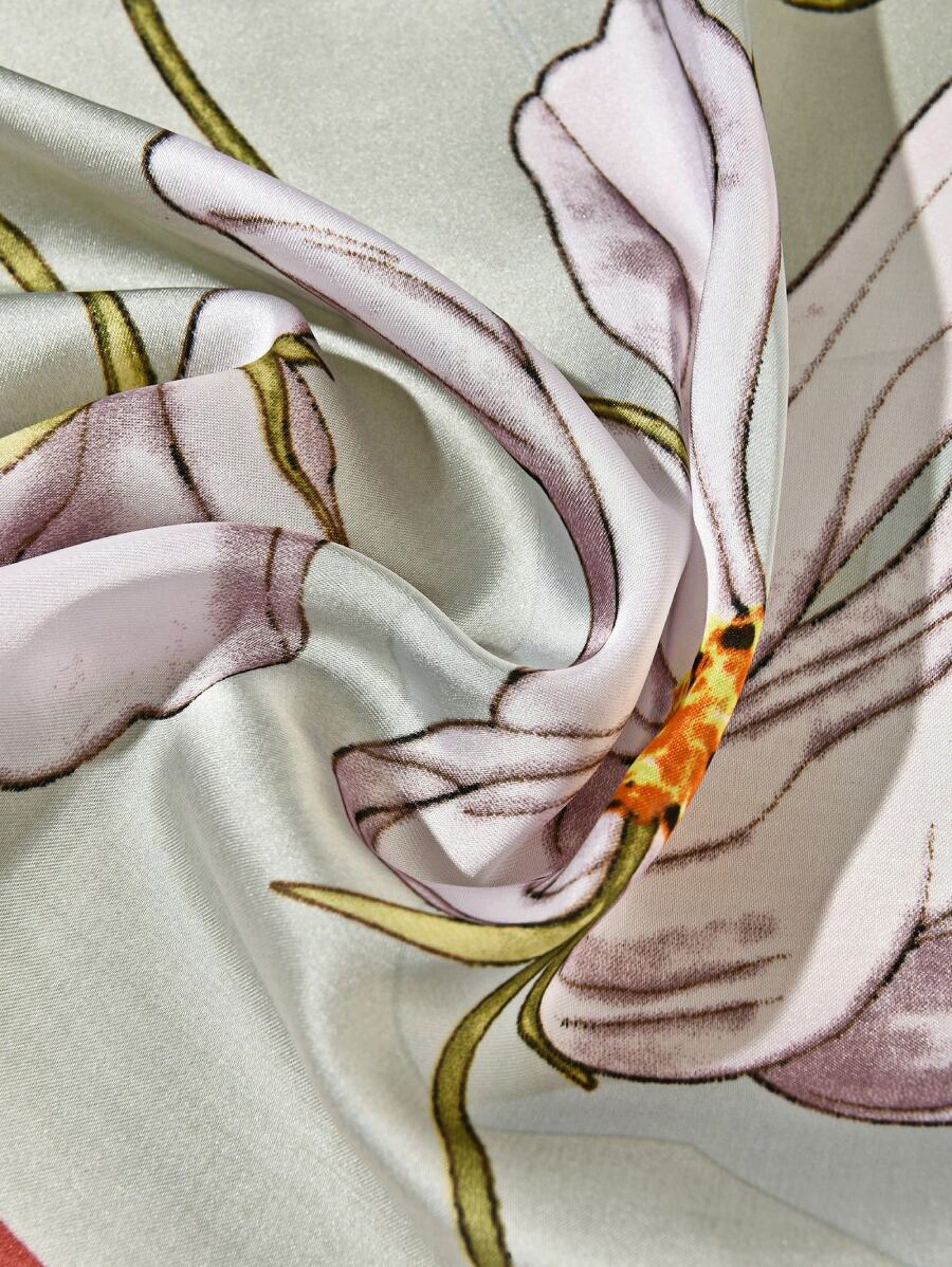 Mint Green Floral Satin Square Scarf – White Poppies &amp; Soft Botanical Print | Pastel Light Green Border | Elegant Gift | Christmas Gift Idea
