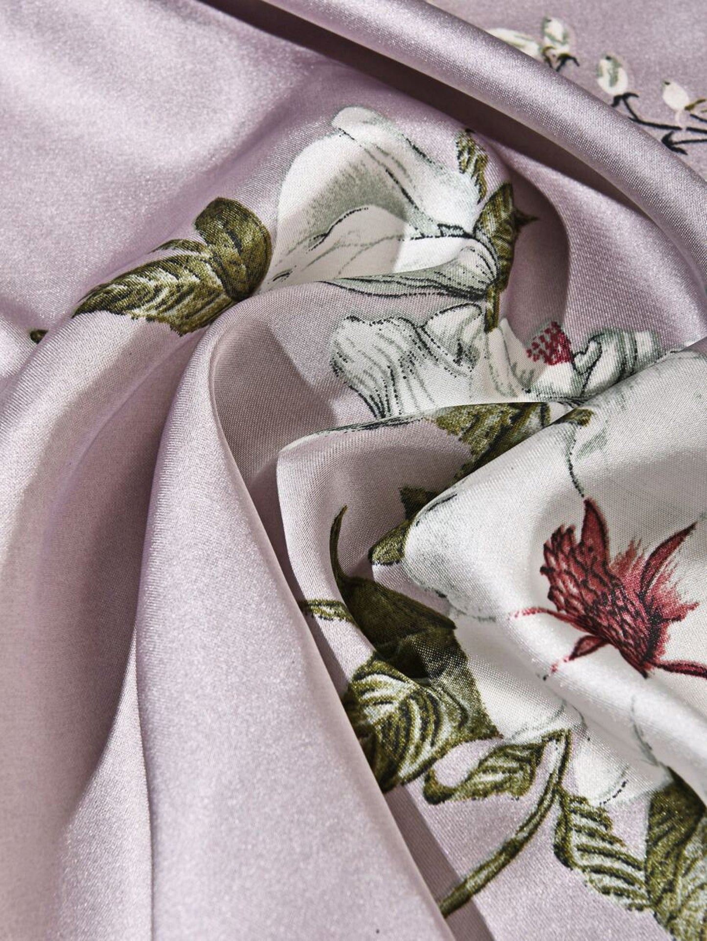 Silver and White Blossom Satin Square Scarf with Silver Border – Elegant Floral Accessory | Luxury Christmas Gift for Her