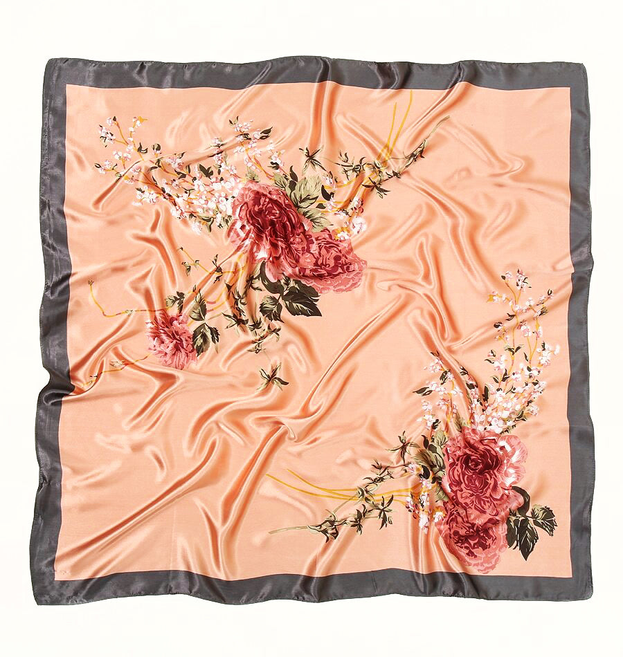 🌸 Peach Floral Satin Scarf – Elegant, Soft & Timeless