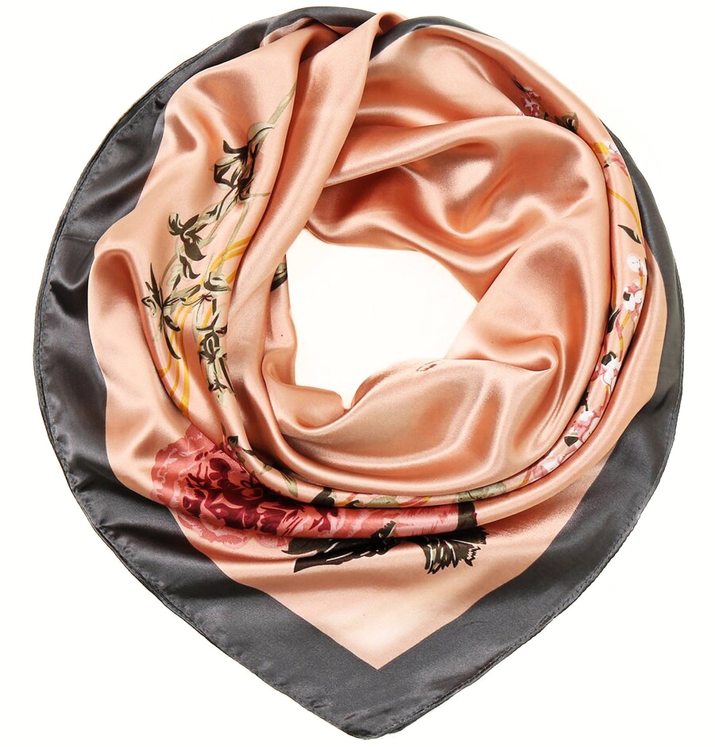 🌸 Peach Floral Satin Scarf – Elegant, Soft & Timeless