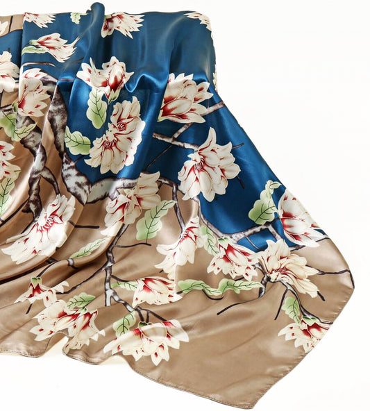 Teal Floral Satin Scarf – Elegant Accessory & Perfect Christmas Gift