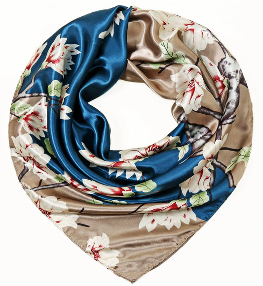 Teal Floral Satin Scarf – Elegant Accessory & Perfect Christmas Gift