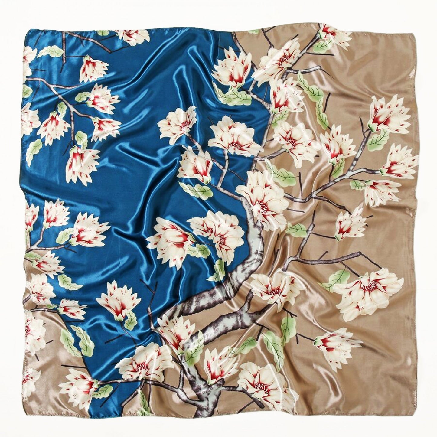 Teal Floral Satin Scarf – Elegant Accessory & Perfect Christmas Gift