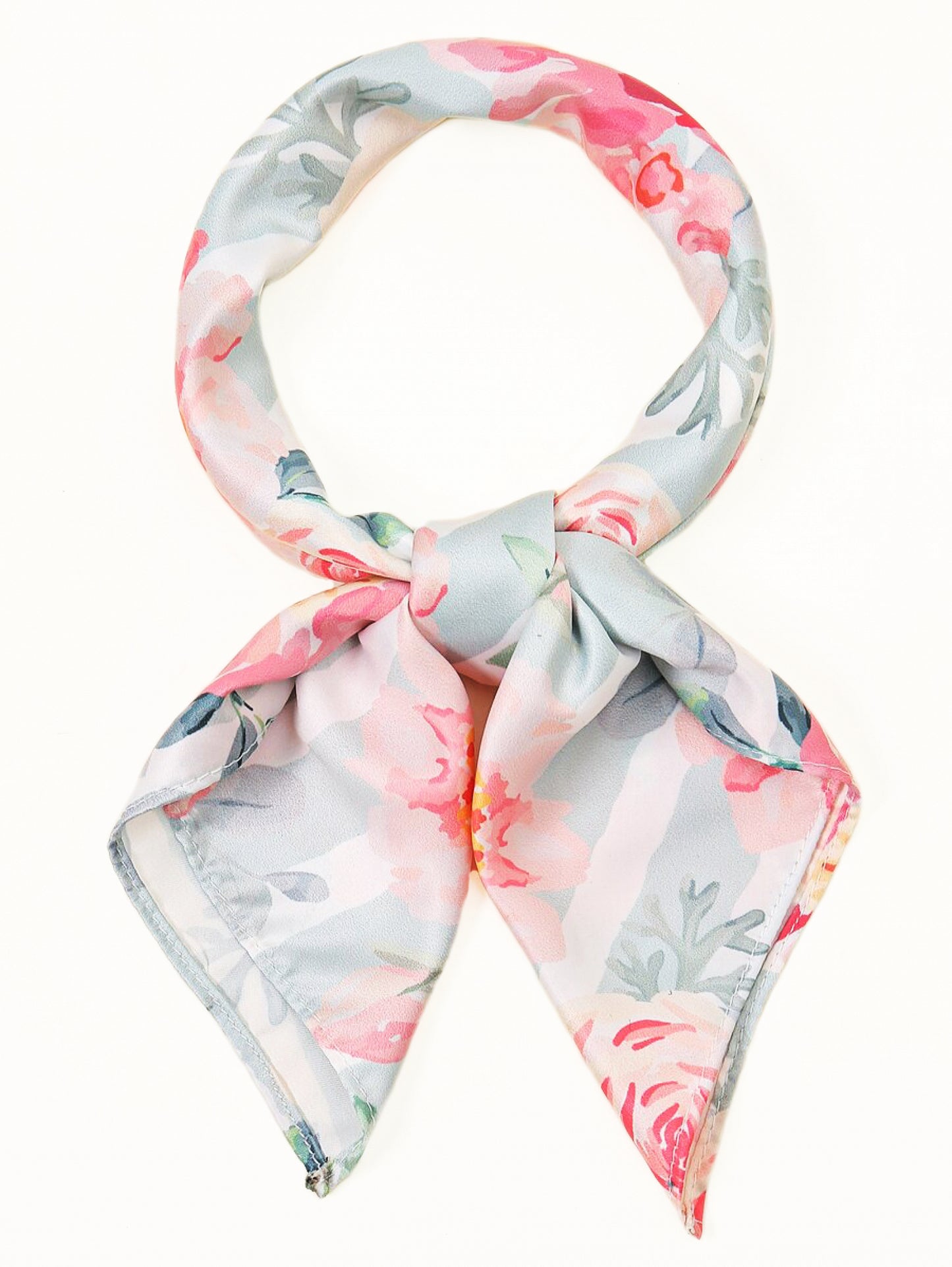 Square Satin Scarf – Pink Roses with White & Pastel Mint Green Striped Background | Romantic Floral Scarf | Perfect Christmas Gift