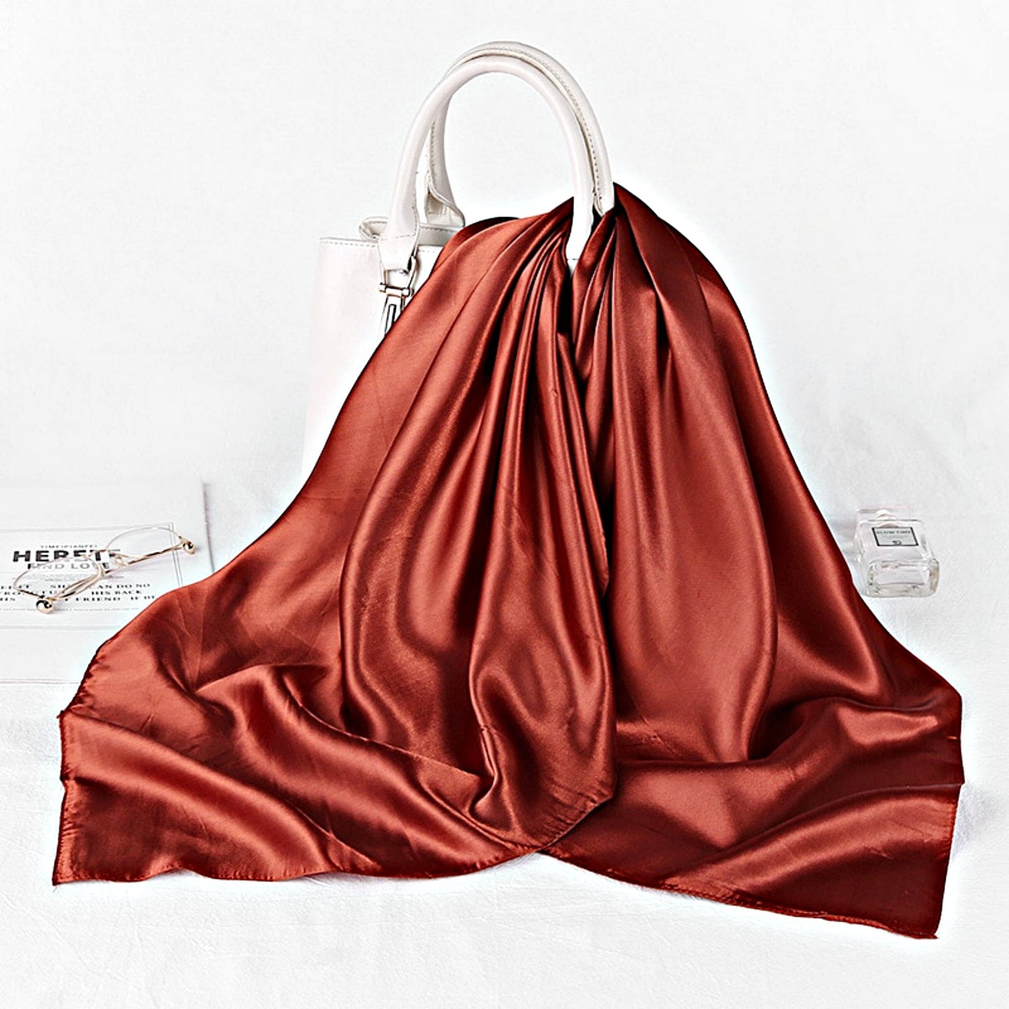 Copper Satin Scarf 90×90 cm – Shiny Silk-Feel Square Scarf | Copper Hijab, Headscarf & Elegant Hair Wrap