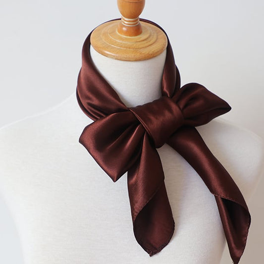 Dark Brown Satin Scarf 90×90 cm – Chocolate Silk-Feel Square Scarf | Elegant Brown Hijab, Headscarf & Hair Wrap