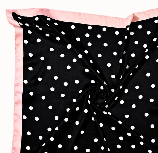 Black Polka Dot Scarf with pink border– Classic, Chic & Timeless