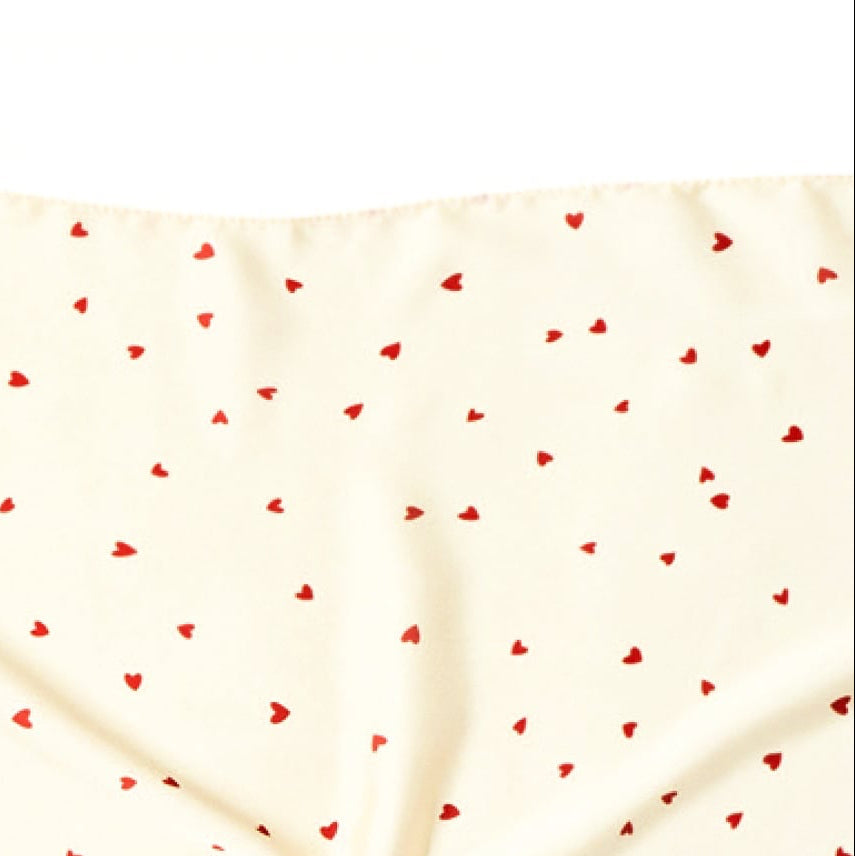 White Scarf with Red Hearts –  Square Satin Scarf | Cute Heart Print Hijab, Neck Scarf & Hair Wrap