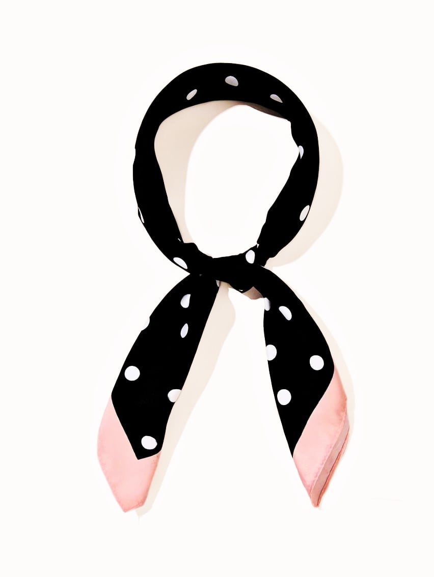 Black Polka Dot Scarf with pink border– Classic, Chic & Timeless