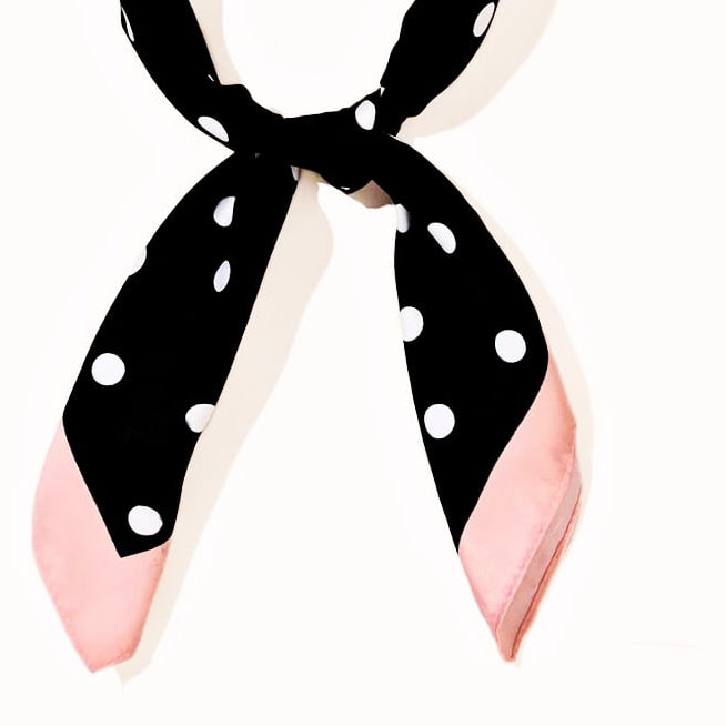 Black Polka Dot Scarf with pink border– Classic, Chic & Timeless