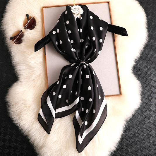 Black Polka Dot Satin Scarf – Classic, Chic & Timeless