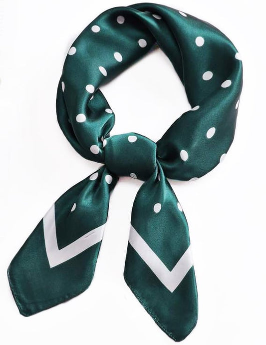Classic Green Polka Dot Square Scarf – Retro Chic Vintage Accessory