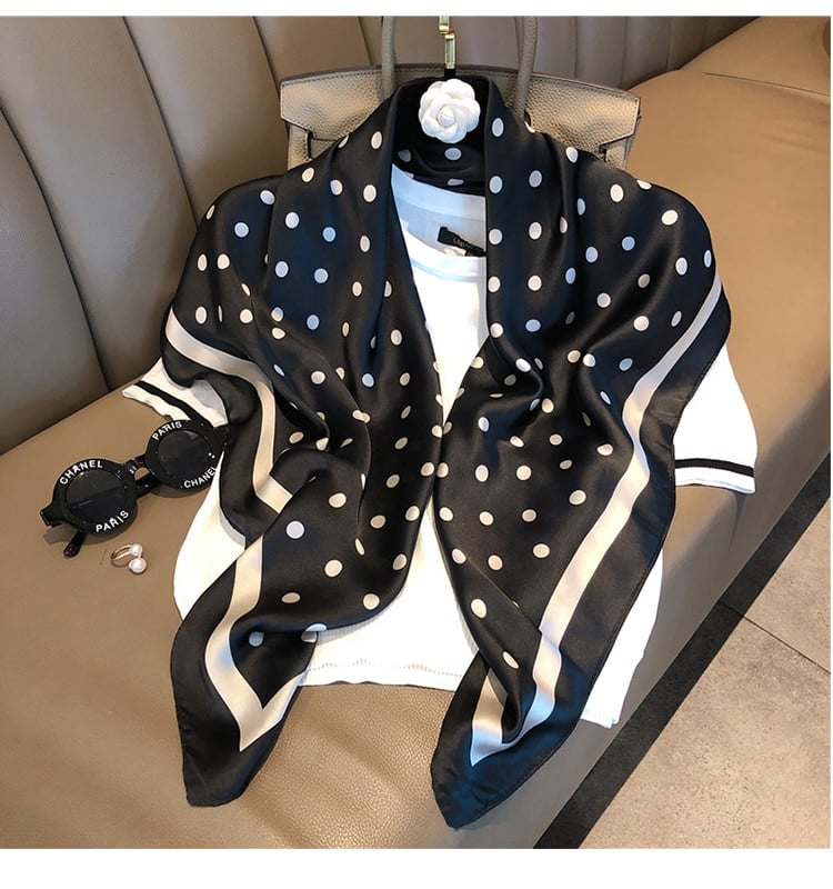 Black Polka Dot Satin Scarf – Classic, Chic & Timeless