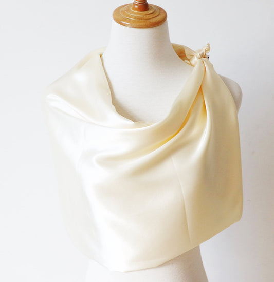 Cream Satin Scarf 90×90 cm – Ivory Silk-Feel Square Scarf | Elegant Satin Hijab, Headscarf & Neck Wrap