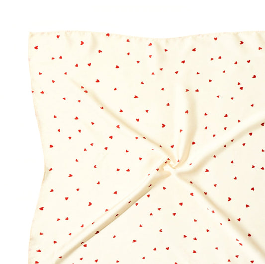 White Scarf with Red Hearts –  Square Satin Scarf | Cute Heart Print Hijab, Neck Scarf & Hair Wrap