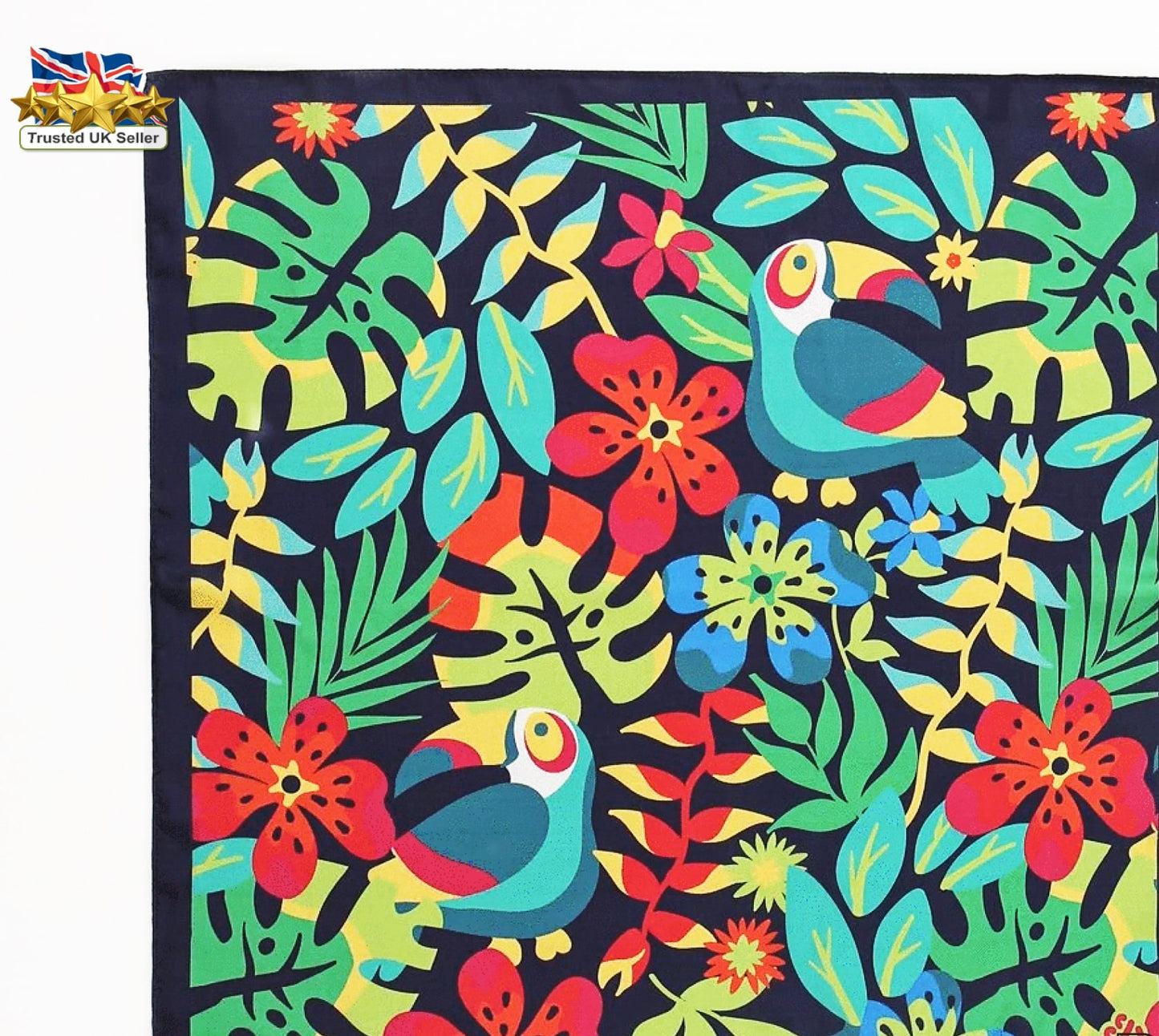 Tropical Toucan Print Square Scarf – Colourful Jungle Floral Pattern