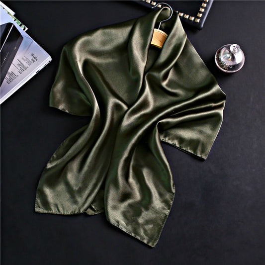 Olive Green Satin Scarf 90×90 cm – Khaki Silk-Feel Square Scarf | Elegant Block Colour Head & Neck Wrap