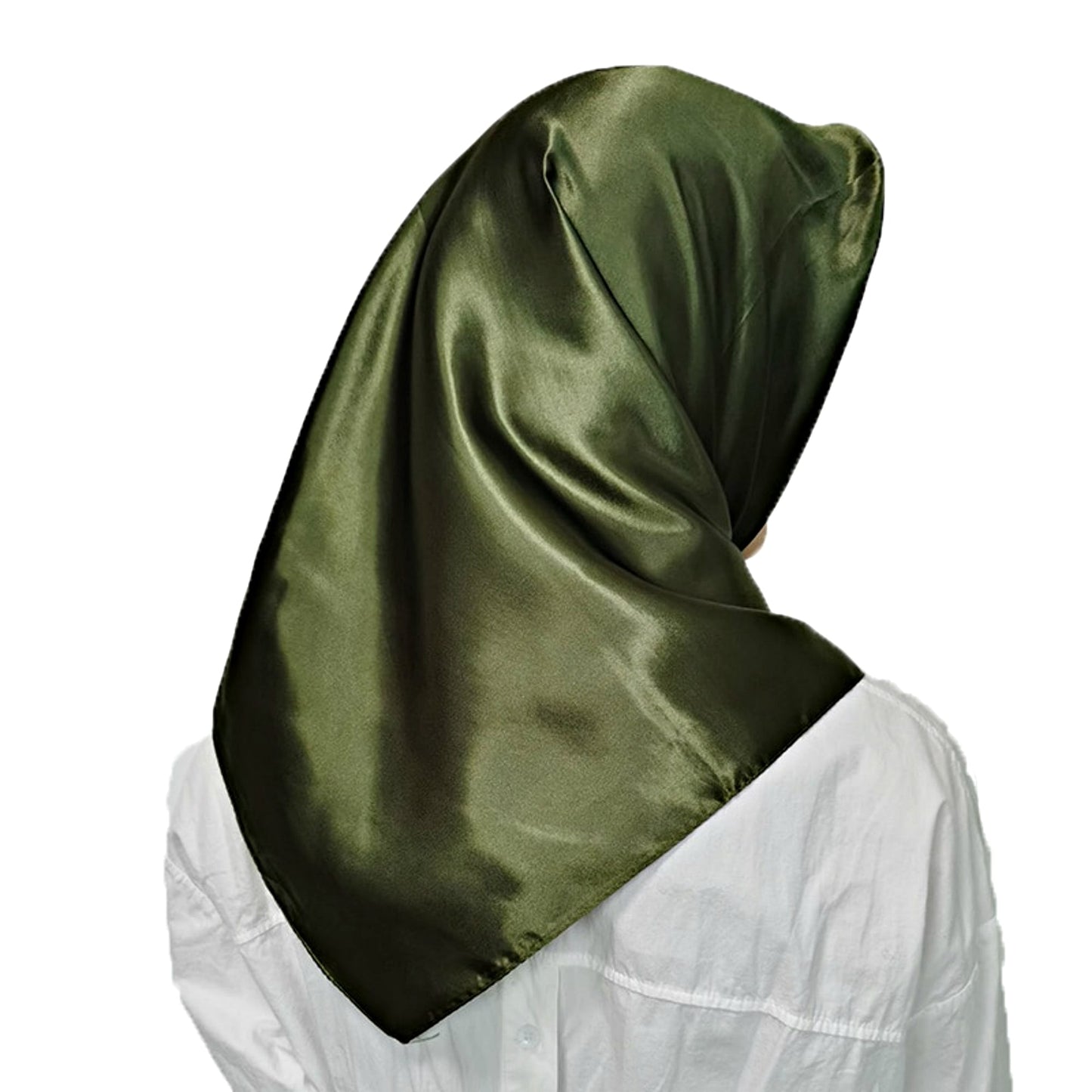 Olive Green Satin Scarf 90×90 cm – Khaki Silk-Feel Square Scarf | Elegant Block Colour Head & Neck Wrap