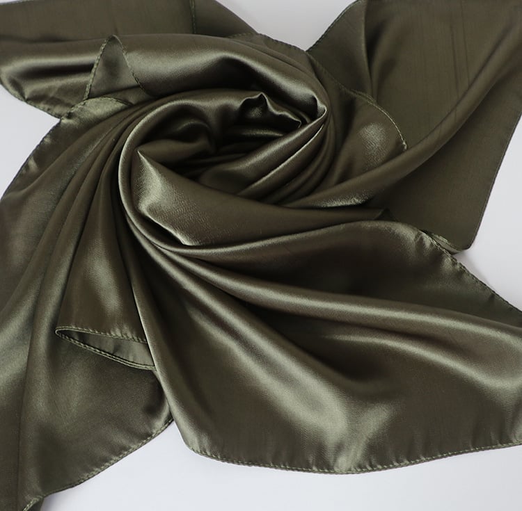 Olive Green Satin Scarf 90×90 cm – Khaki Silk-Feel Square Scarf | Elegant Block Colour Head & Neck Wrap