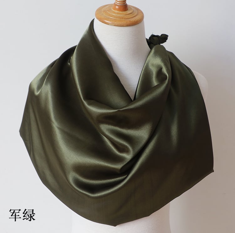 Olive Green Satin Scarf 90×90 cm – Khaki Silk-Feel Square Scarf | Elegant Block Colour Head & Neck Wrap