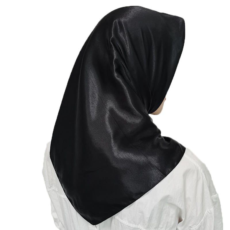 Black Satin Scarf 90×90 cm – Silk-Feel Square Scarf | Elegant Black Headscarf, Hijab, Neck & Hair Wrap