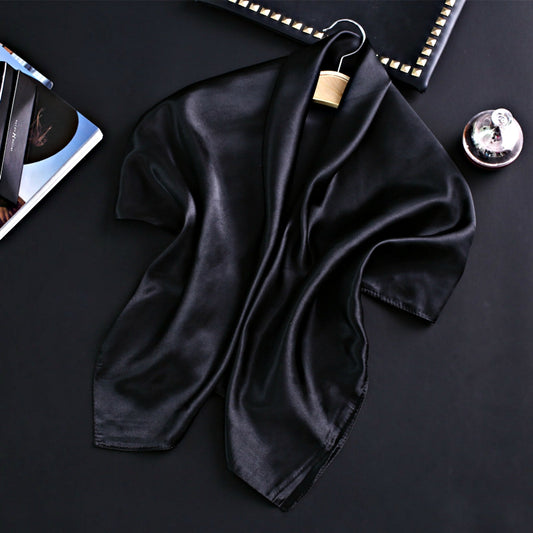 Black Satin Scarf 90×90 cm – Silk-Feel Square Scarf | Elegant Black Headscarf, Hijab, Neck & Hair Wrap
