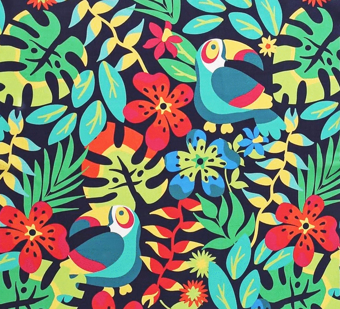 Tropical Toucan Print Square Scarf – Colourful Jungle Floral Pattern