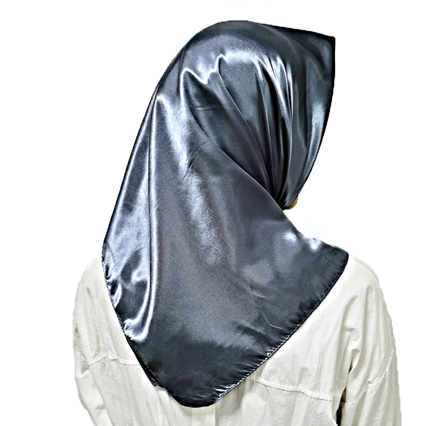 Dark Silver Grey Satin Scarf 90×90 cm – Silk-Feel Square Scarf | Elegant Grey Headscarf, Hijab, Neck & Hair Wrap