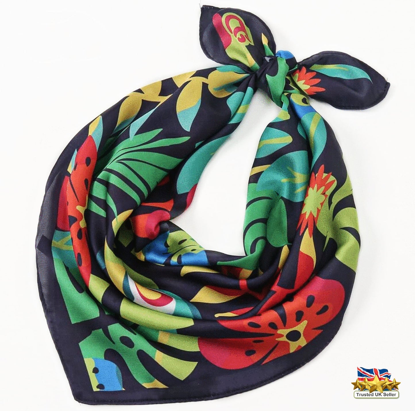 Tropical Toucan Print Square Scarf – Colourful Jungle Floral Pattern