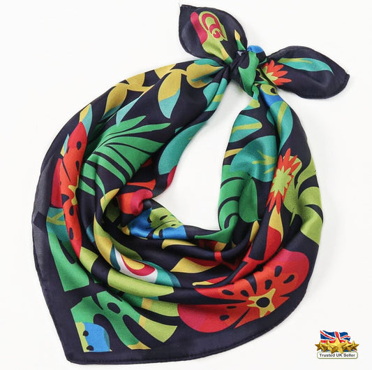 Tropical Toucan Print Square Scarf – Colourful Jungle Floral Pattern