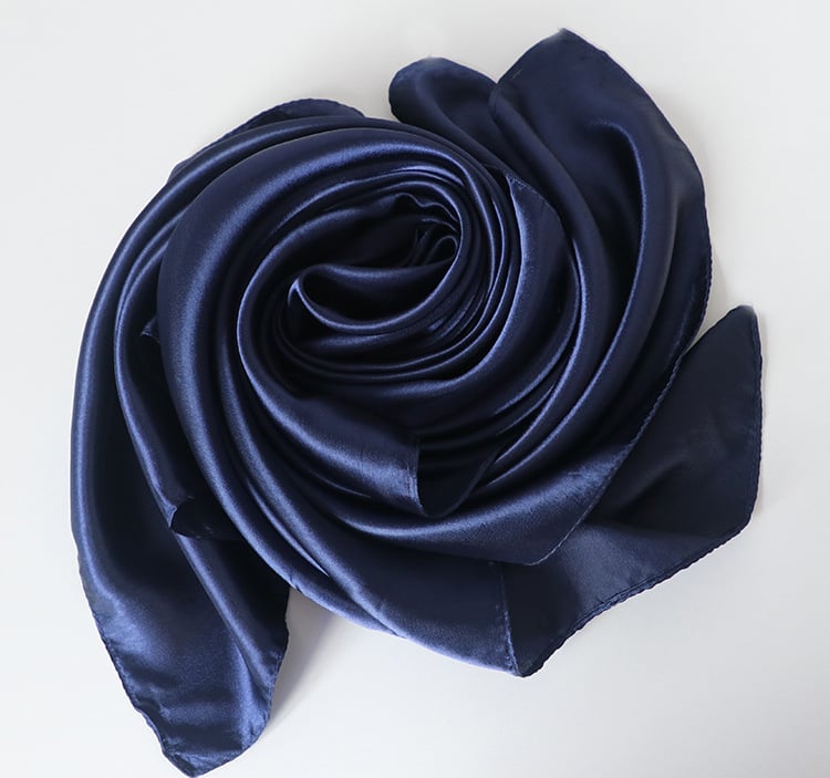 Navy Blue Satin Scarf 90×90 cm – Silk-Feel Square Scarf | Elegant Navy Hijab, Headscarf, Neck & Hair Wrap