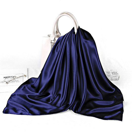 Navy Blue Satin Scarf 90×90 cm – Silk-Feel Square Scarf | Elegant Navy Hijab, Headscarf, Neck & Hair Wrap